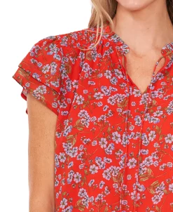 CeCe Women's Flutter Sleeve Floral Print Blouse 7 CeCe Women's Flutter Sleeve Floral Print Blouse -Anne Klein Sales Store 21922057 fpx