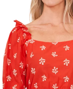 CeCe Embroidered Puff-Sleeve Cotton Top -Anne Klein Sales Store 21922101 fpx