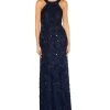 Adrianna Papell Halter Beaded-Lace Gown