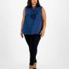 Bar III Plus Size Bow-Neck Sleeveless Blouse, Created For Macy's