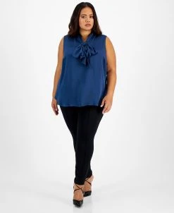 Bar III Plus Size Bow-Neck Sleeveless Blouse, Created For Macy's