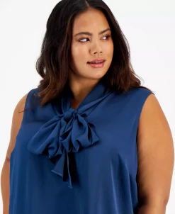 Bar III Plus Size Bow-Neck Sleeveless Blouse, Created For Macy's -Anne Klein Sales Store 21950288 fpx