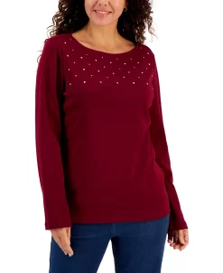 Karen Scott Women's Embellished Cotton Tunic Top, Created For Macy's -Anne Klein Sales Store 21950464 fpx