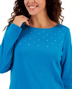 Karen Scott Women's Embellished Cotton Tunic Top, Created For Macy's -Anne Klein Sales Store 21950487 fpx