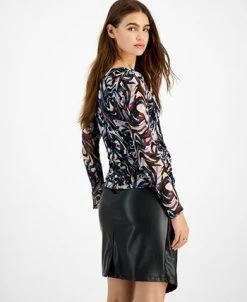 Bar III Women's Square Neck Marble Mesh Top, Created For Macy's -Anne Klein Sales Store 21951365 fpx