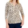Karen Scott Women's Leopard-Print 3/4-Sleeve Henley Top, Created For Macy's