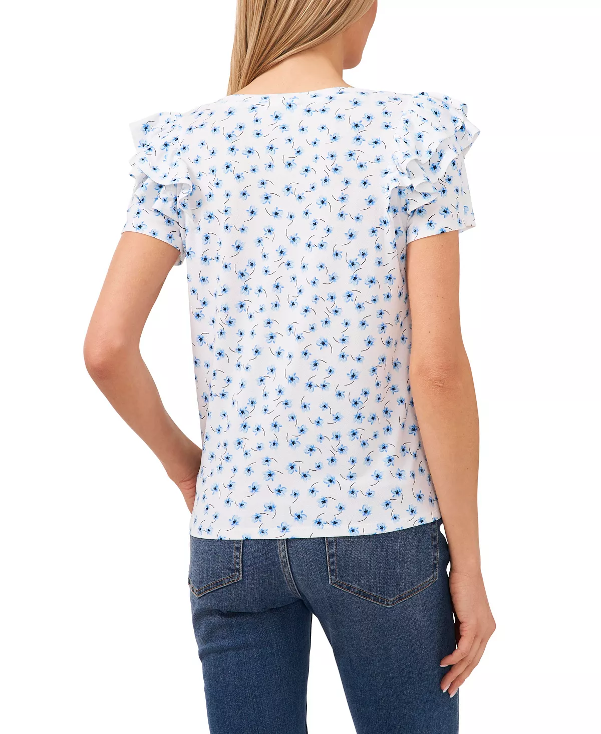 CeCe Women's Flutter Sleeve Brooke Ditsy Knit Top 2 CeCe Women's Flutter Sleeve Brooke Ditsy Knit Top - Image 2