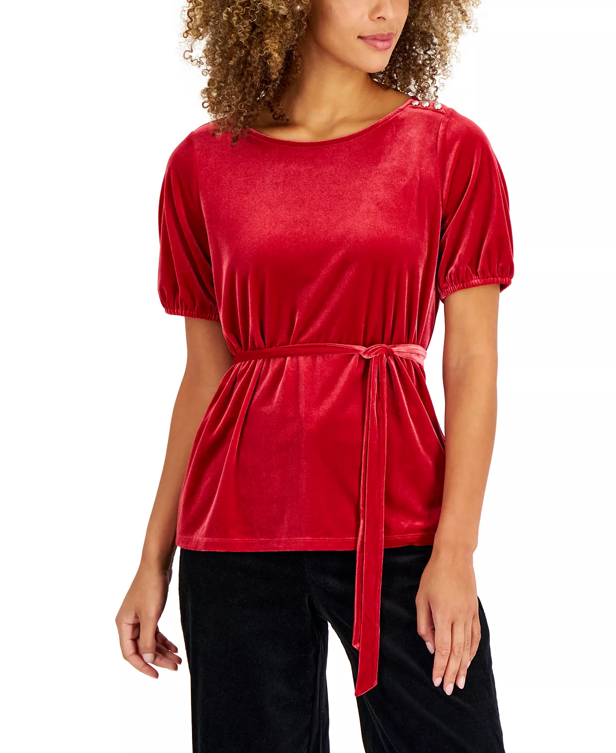 Charter Club Women's Velvet Tie-Waist Top, Created For Macy's 1 Charter Club Women's Velvet Tie-Waist Top, Created For Macy's