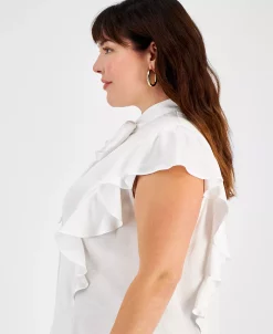 Bar III Plus Size Tie-Neck Ruffle-Sleeve Blouse, Created For Macy's -Anne Klein Sales Store 21971322 fpx