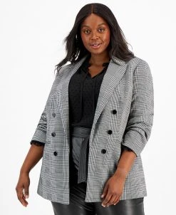 Bar III Plus Size Plaid Faux Double-Breasted Blazer, Created For Macy's