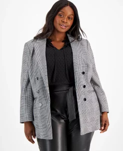 Bar III Plus Size Plaid Faux Double-Breasted Blazer, Created For Macy's -Anne Klein Sales Store 21971365 fpx