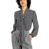 Bar III Women's Houndstooth Printed Long Sleeve Blouse, Created For Macy's