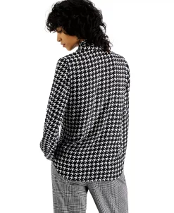 Bar III Women's Houndstooth Printed Long Sleeve Blouse, Created For Macy's -Anne Klein Sales Store 21971423 fpx