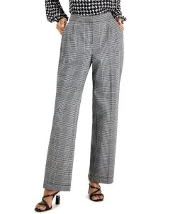 Bar III Women's Pleated Plaid Wide-Leg Pants, Created For Macy's
