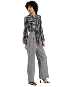 Bar III Women's Pleated Plaid Wide-Leg Pants, Created For Macy's -Anne Klein Sales Store 21971432 fpx