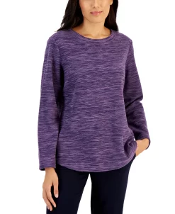 Karen Scott Long Sleeve Spacedye Microfleece Top