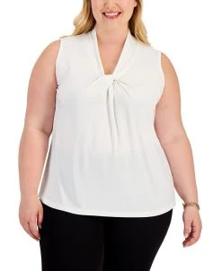 Kasper Plus Size Solid Knot-Front Sleeveless Blouse