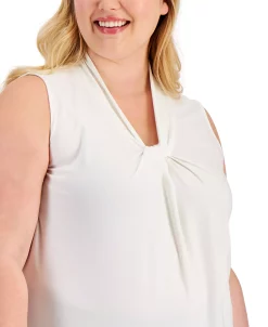 Kasper Plus Size Solid Knot-Front Sleeveless Blouse -Anne Klein Sales Store 21997471 fpx