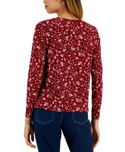 Style & Co Women's Printed Long-Sleeved T-Shirt, Created For Macy's -Anne Klein Sales Store 21999425 fpx