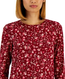 Style & Co Women's Printed Long-Sleeved T-Shirt, Created For Macy's -Anne Klein Sales Store 21999426 fpx