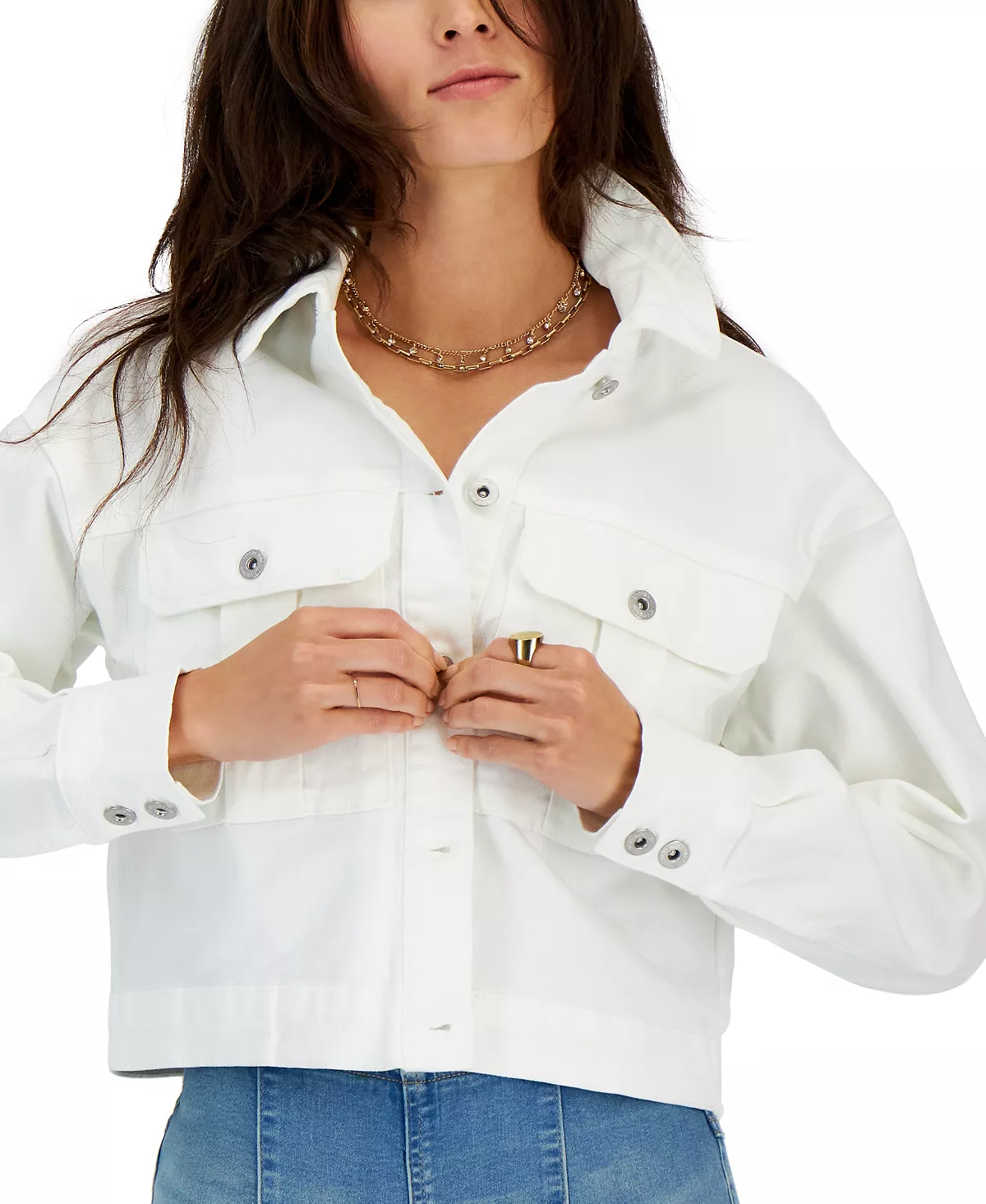 INC International Concepts Women's Cropped Denim Jacket, Created For Macy's 3 INC International Concepts Women's Cropped Denim Jacket, Created For Macy's - Image 3