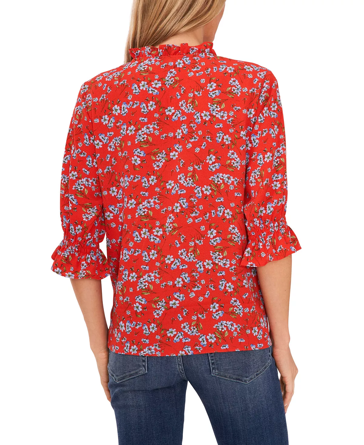 CeCe Women's Tie Neck Floral Print Blouse 2 CeCe Women's Tie Neck Floral Print Blouse - Image 2