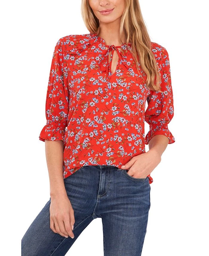 CeCe Women's Tie Neck Floral Print Blouse 1 CeCe Women's Tie Neck Floral Print Blouse