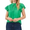 CeCe Women's Smocked Tie Neck Flutter Sleeve Blouse