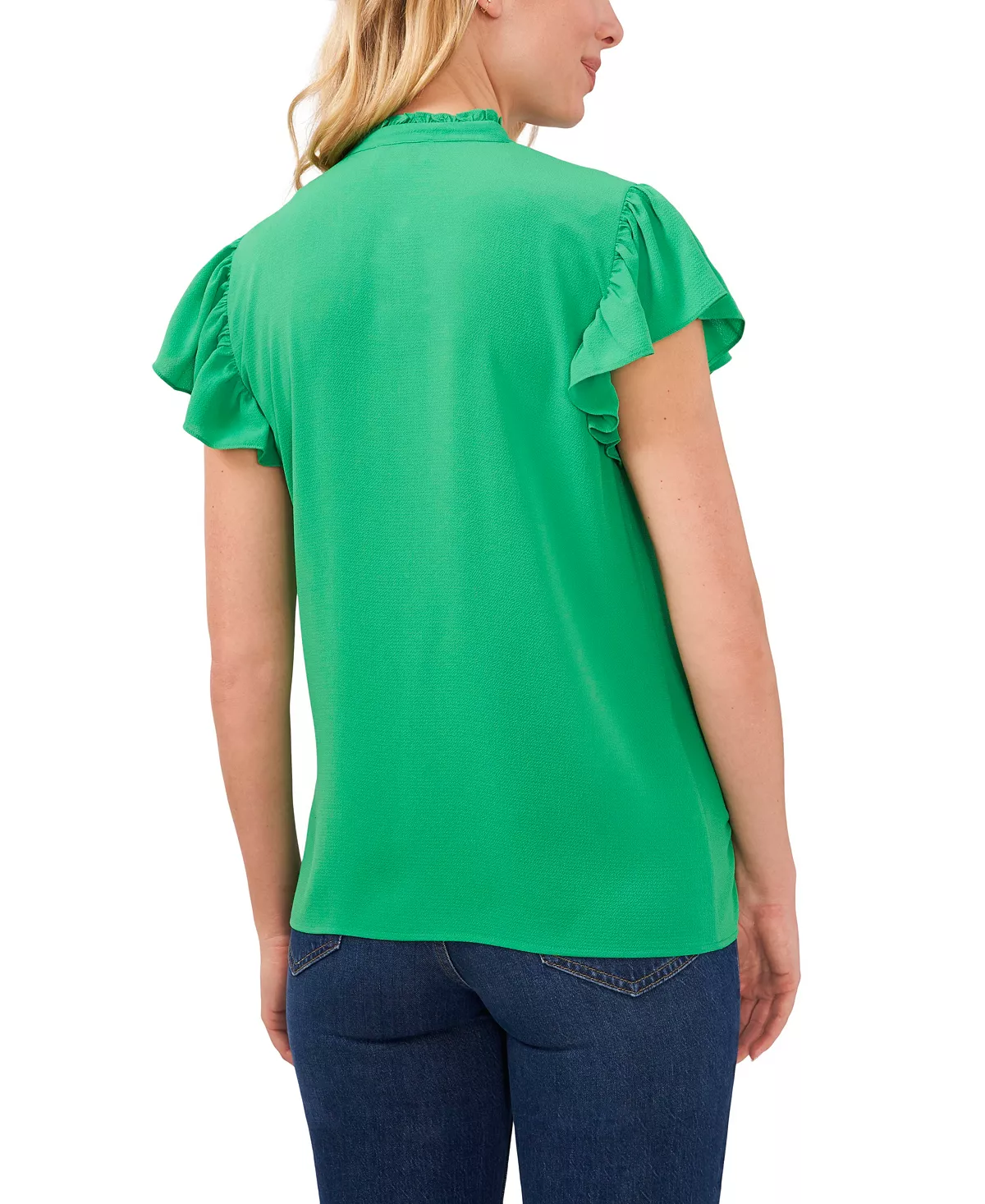 CeCe Women's Smocked Tie Neck Flutter Sleeve Blouse 2 CeCe Women's Smocked Tie Neck Flutter Sleeve Blouse - Image 2