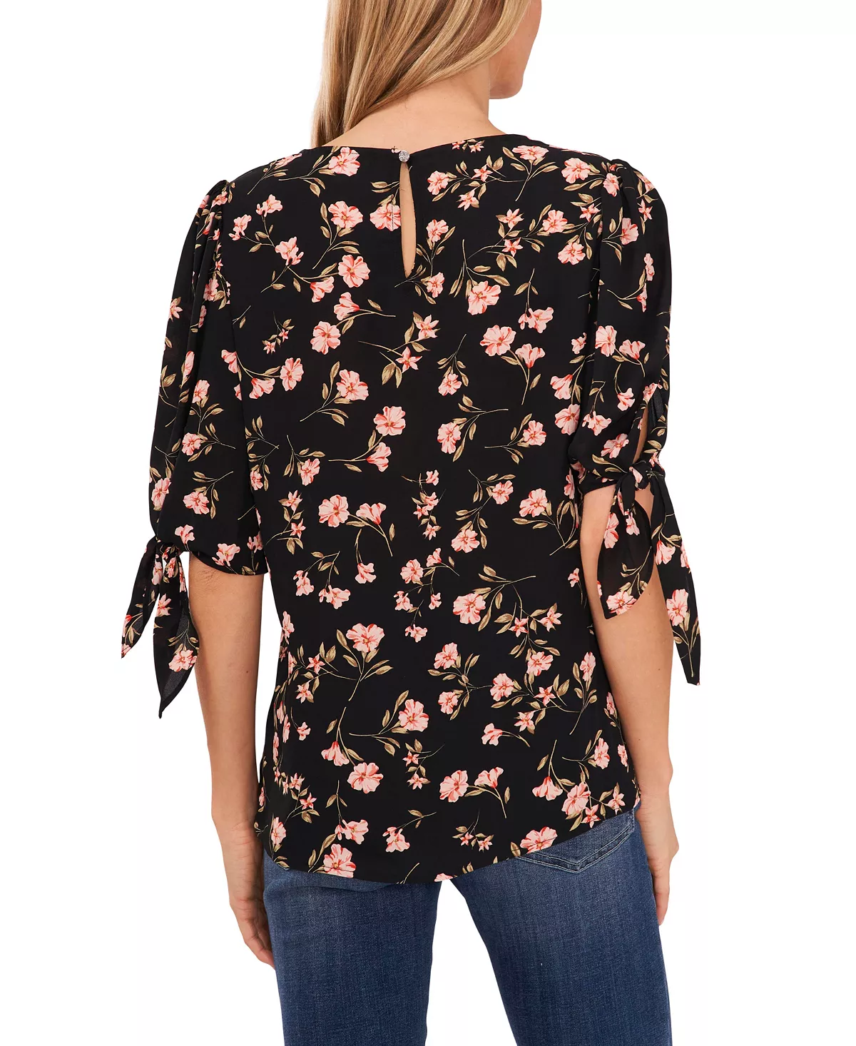 CeCe Women's Coastal Floral Tie Sleeve Blouse 2 CeCe Women's Coastal Floral Tie Sleeve Blouse - Image 2
