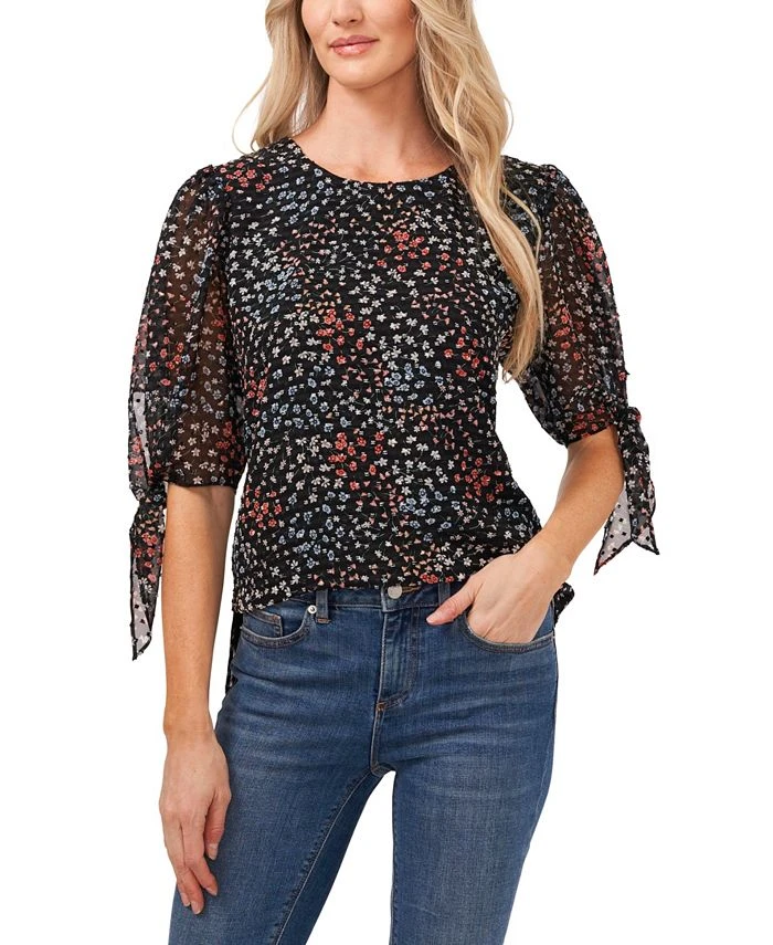 CeCe Women's Printed Clip Dot Tie Sleeve Blouse 1 CeCe Women's Printed Clip Dot Tie Sleeve Blouse