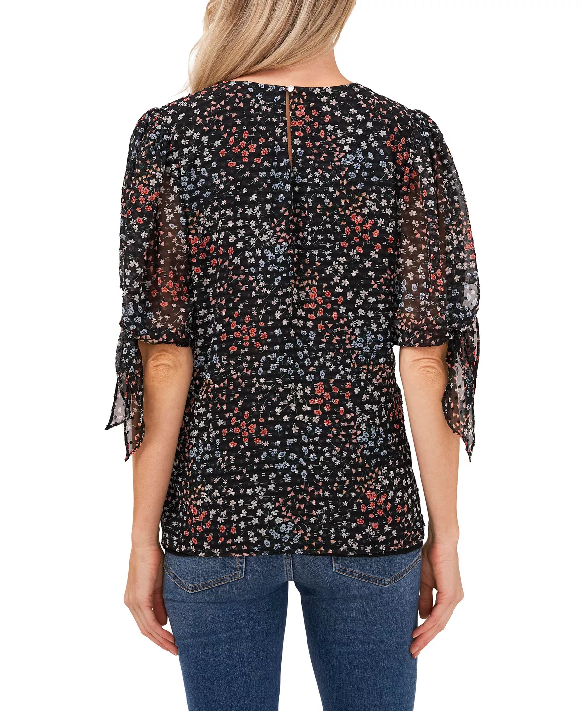 CeCe Women's Printed Clip Dot Tie Sleeve Blouse 2 CeCe Women's Printed Clip Dot Tie Sleeve Blouse - Image 2