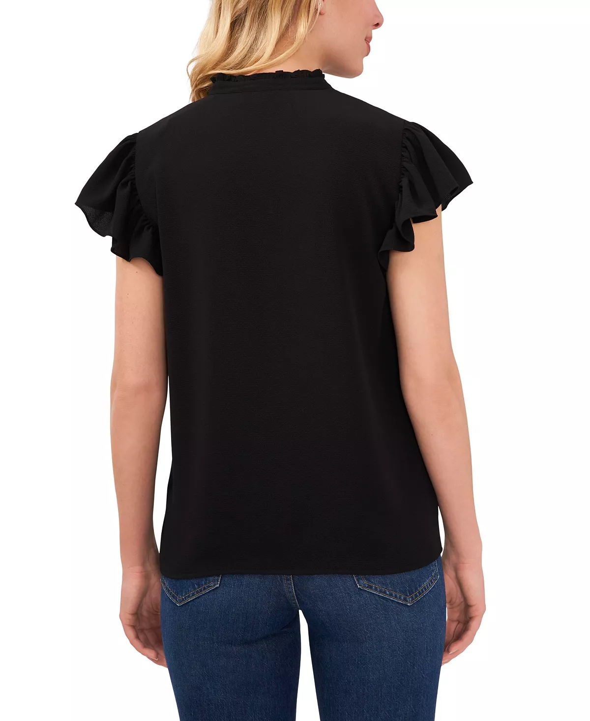 CeCe Women's Smocked Tie Neck Flutter Sleeve Blouse 4 CeCe Women's Smocked Tie Neck Flutter Sleeve Blouse - Image 4