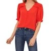 CeCe Women's Pintuck Shoulder Button Front Blouse