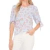 CeCe Women's Coastal Floral Tie Sleeve Blouse