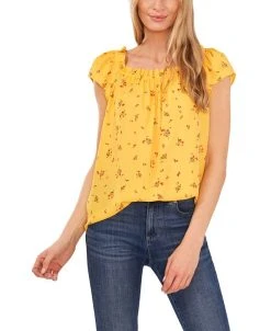 CeCe Women's Ruffled Square Neckline Floral Top