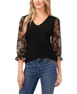 CeCe Women's Ditsy Floral Sleeve Knit Top