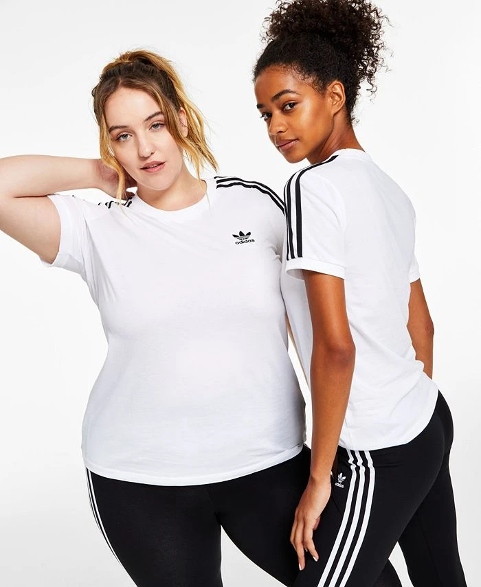 ADIDAS Women's Cotton 3 Stripes T-Shirt, XS-4X 1 ADIDAS Women's Cotton 3 Stripes T-Shirt, XS-4X