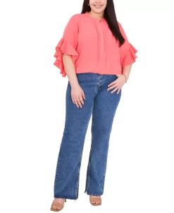 Vince Camuto Plus Size Ruffle Sleeve Henley Blouse -Anne Klein Sales Store 22032754 fpx