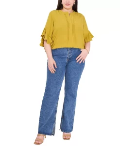 Vince Camuto Plus Size Ruffle Sleeve Henley Blouse -Anne Klein Sales Store 22032770 fpx