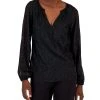 Alfani Women's Pleated Long-Sleeve Shimmer Top, Created For Macy's