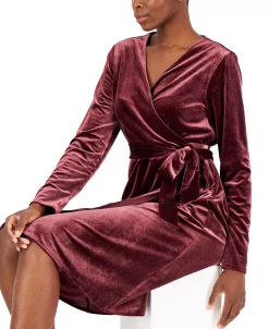 Alfani Women's Velvet Long-Sleeve Wrap Dress, Created For Macy's -Anne Klein Sales Store 22044266 fpx