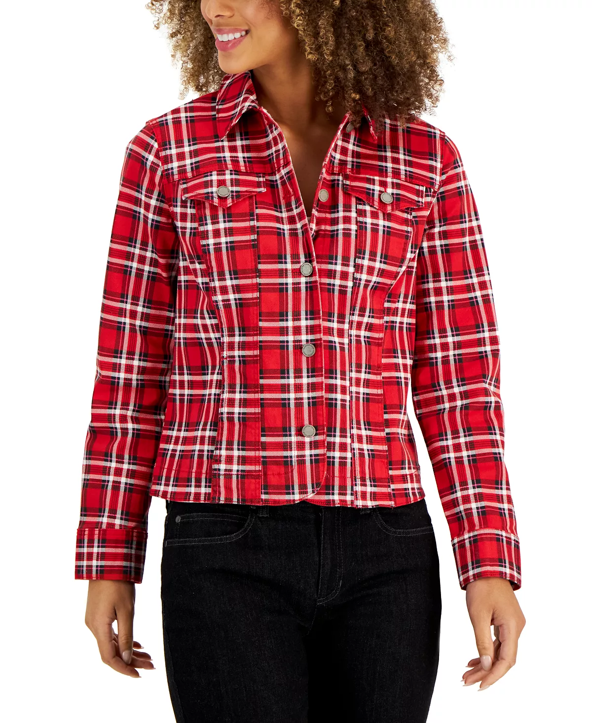 Charter Club Women's Classic Denim Tartan Jacket, Created For Macy's 3 Charter Club Women's Classic Denim Tartan Jacket, Created For Macy's - Image 3