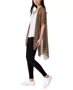 Black Tape Women's Floral-Print Kimono -Anne Klein Sales Store 22062849 fpx