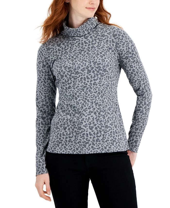 Style & Co Women's Leopard Turtleneck Sweater, Created For Macy's 1 Style & Co Women's Leopard Turtleneck Sweater, Created For Macy's