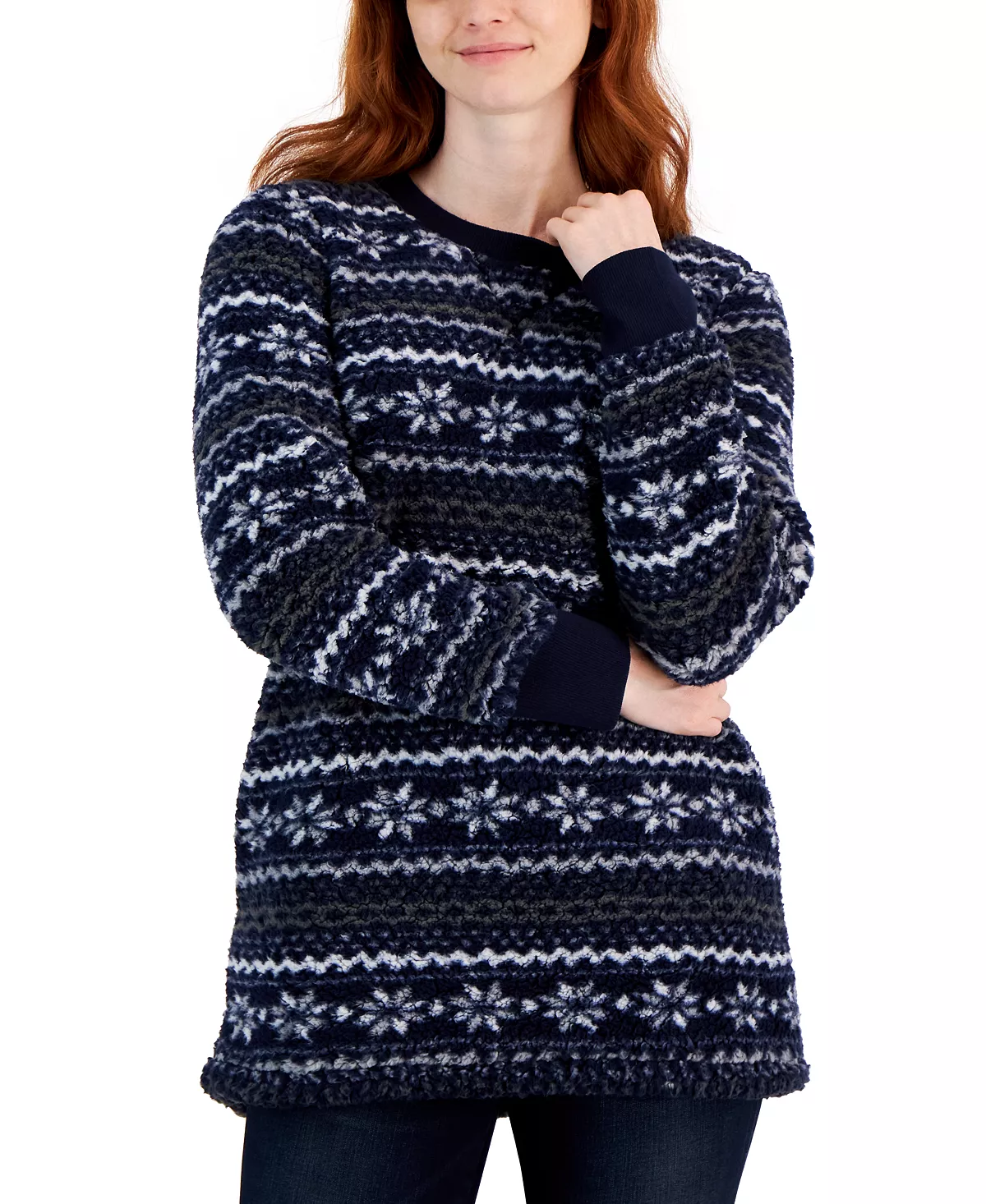 Style & Co Women's Printed Crewneck Fleece Tunic, Created For Macy's 5 Style & Co Women's Printed Crewneck Fleece Tunic, Created For Macy's - Image 5