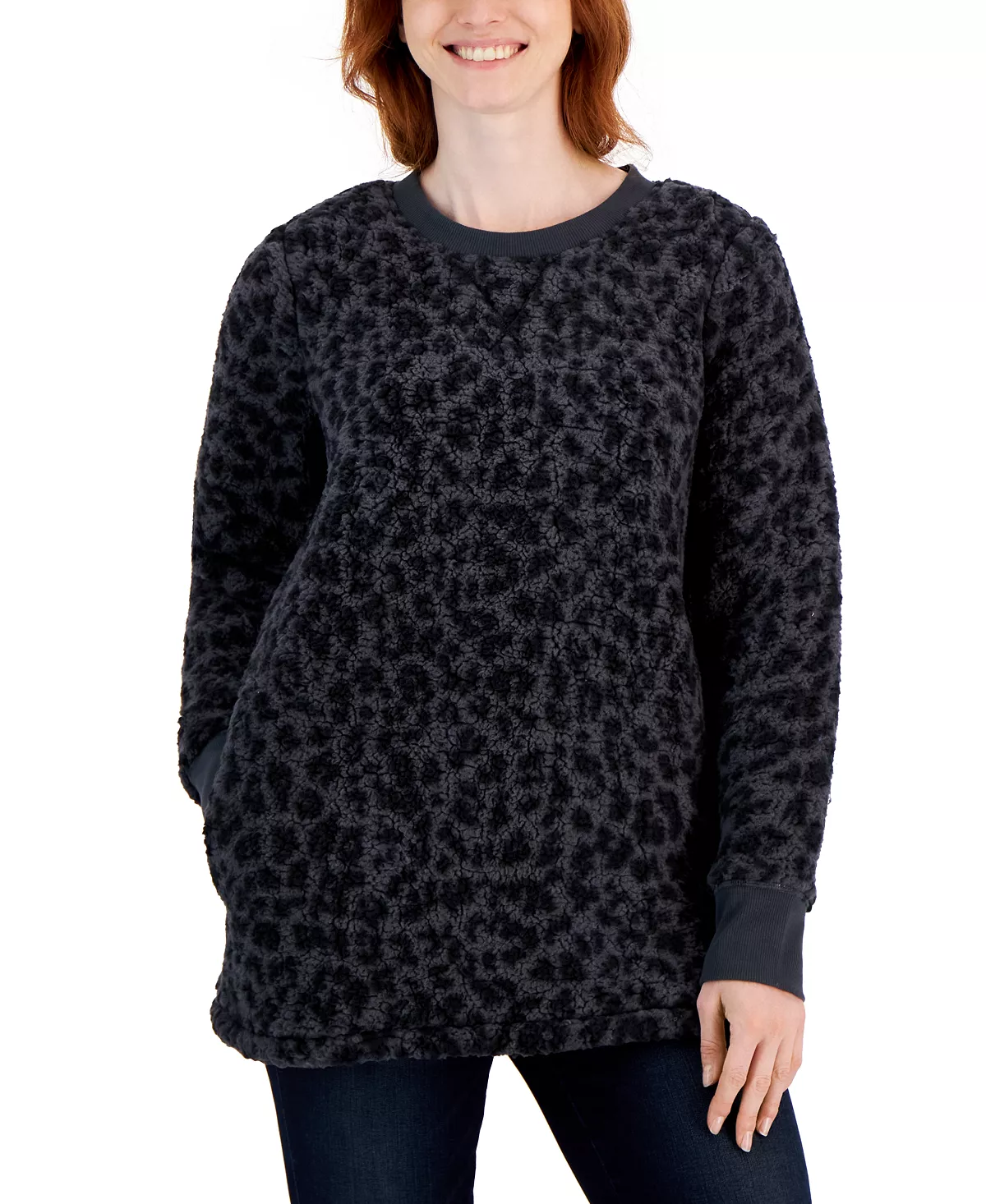 Style & Co Women's Printed Crewneck Fleece Tunic, Created For Macy's 2 Style & Co Women's Printed Crewneck Fleece Tunic, Created For Macy's - Image 2