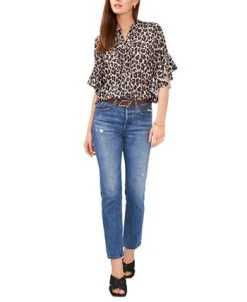 Vince Camuto Women's Ruffle-Sleeve Leopard-Print Blouse -Anne Klein Sales Store 22102480 fpx