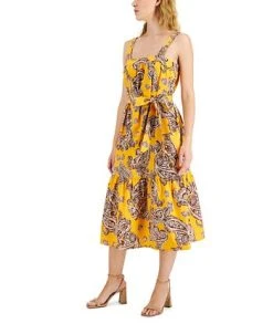 INC International Concepts Women's Printed Tie-Waist Dress, Created For Macy's -Anne Klein Sales Store 22103456 fpx