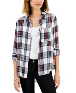 Style & Co Women's Cotton Plaid Button-Front Shirt, Created For Macy's